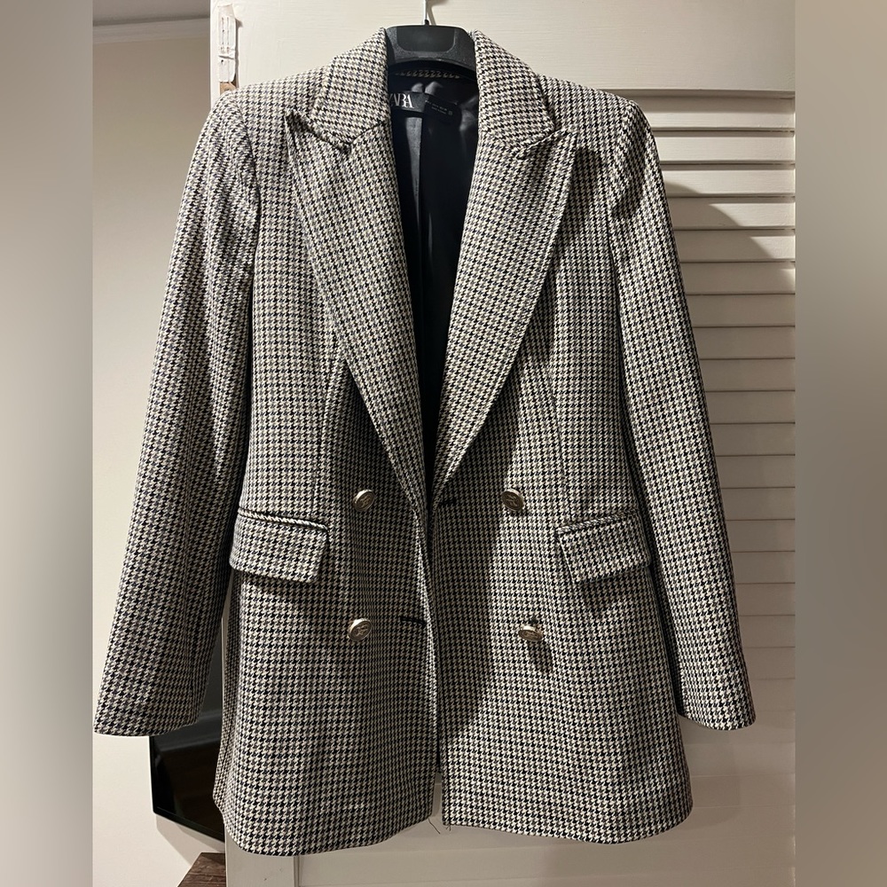 ZARA houndstooth tailored blazer size small